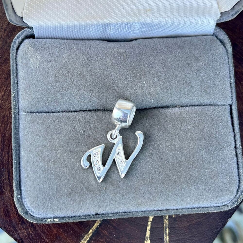 Sterling Silver Initial W Charm with Rhinestones Vintage jewelry supply